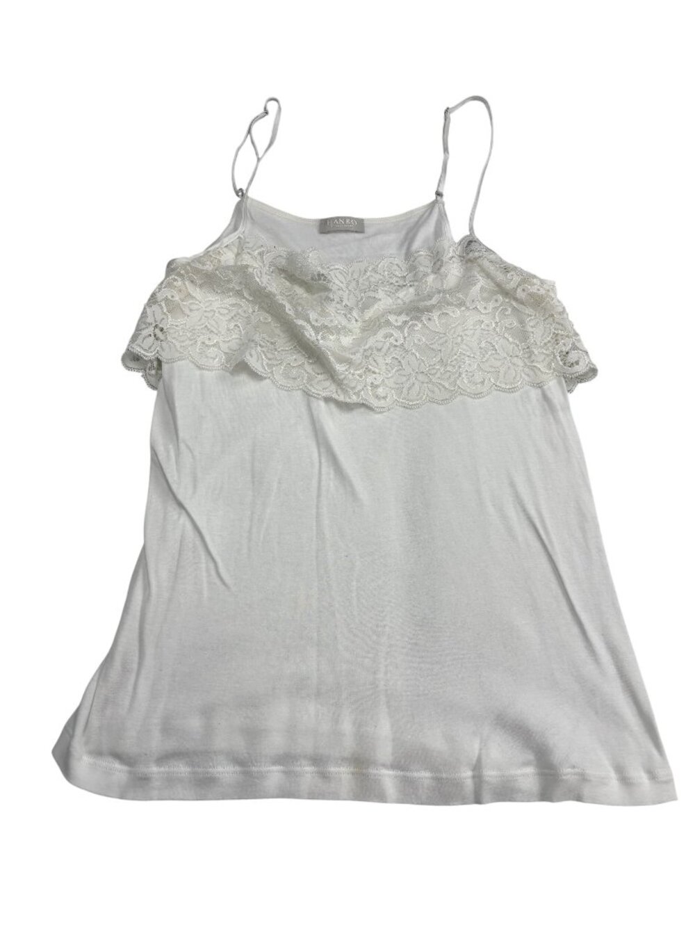 Hanro White Lace-Trimmed Spaghetti Strap Camisole Top Womens Sleepwear - Size S